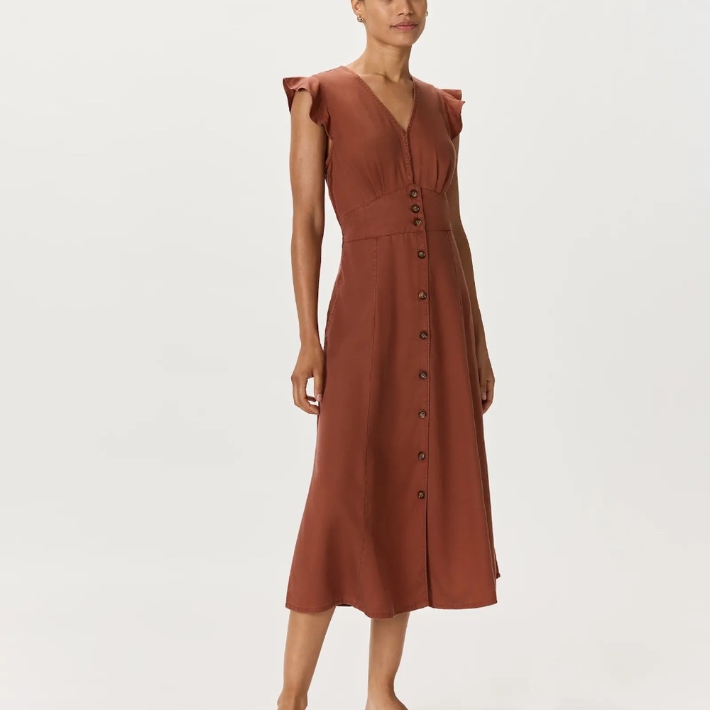 QUINCE Vintage Wash Tencel Midi Dress in Terracotta Size S